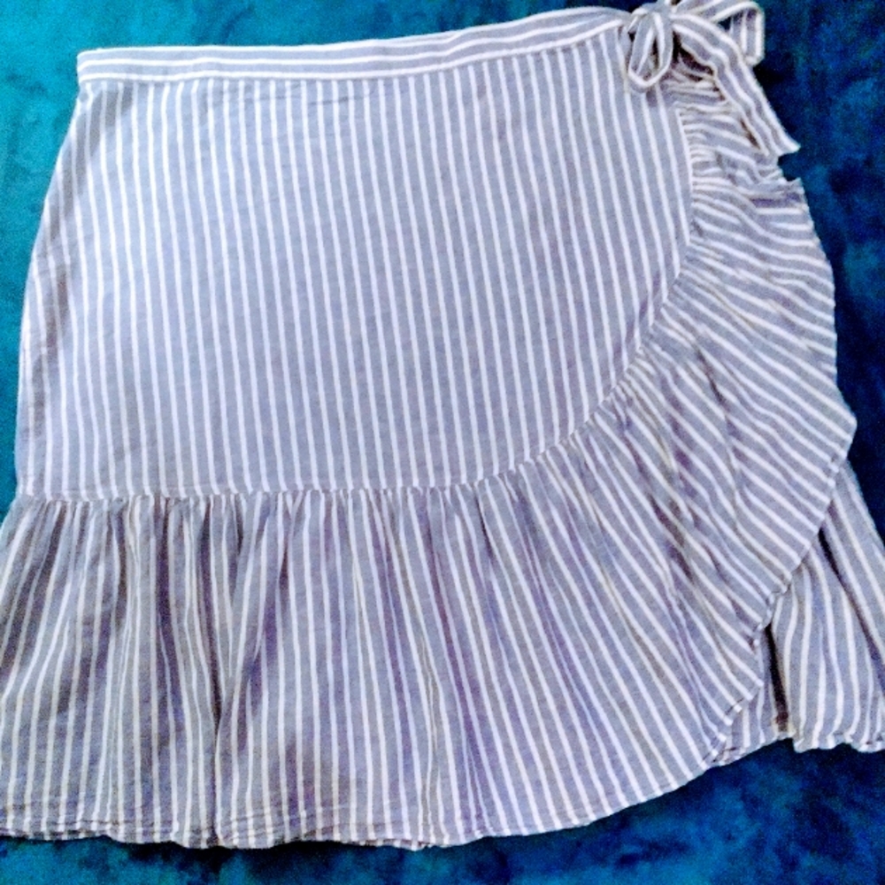 Chaps Blue‎ White Striped Wrap Skirt Summer Beach Nautical Coastal Cowgirl 3X